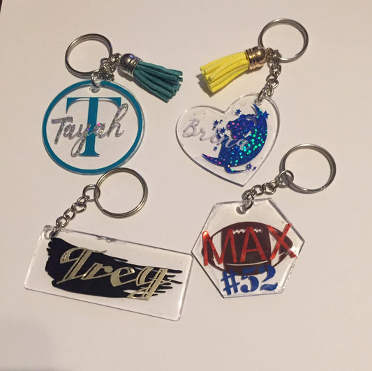 Resin over acrylic keychain/backpack tag